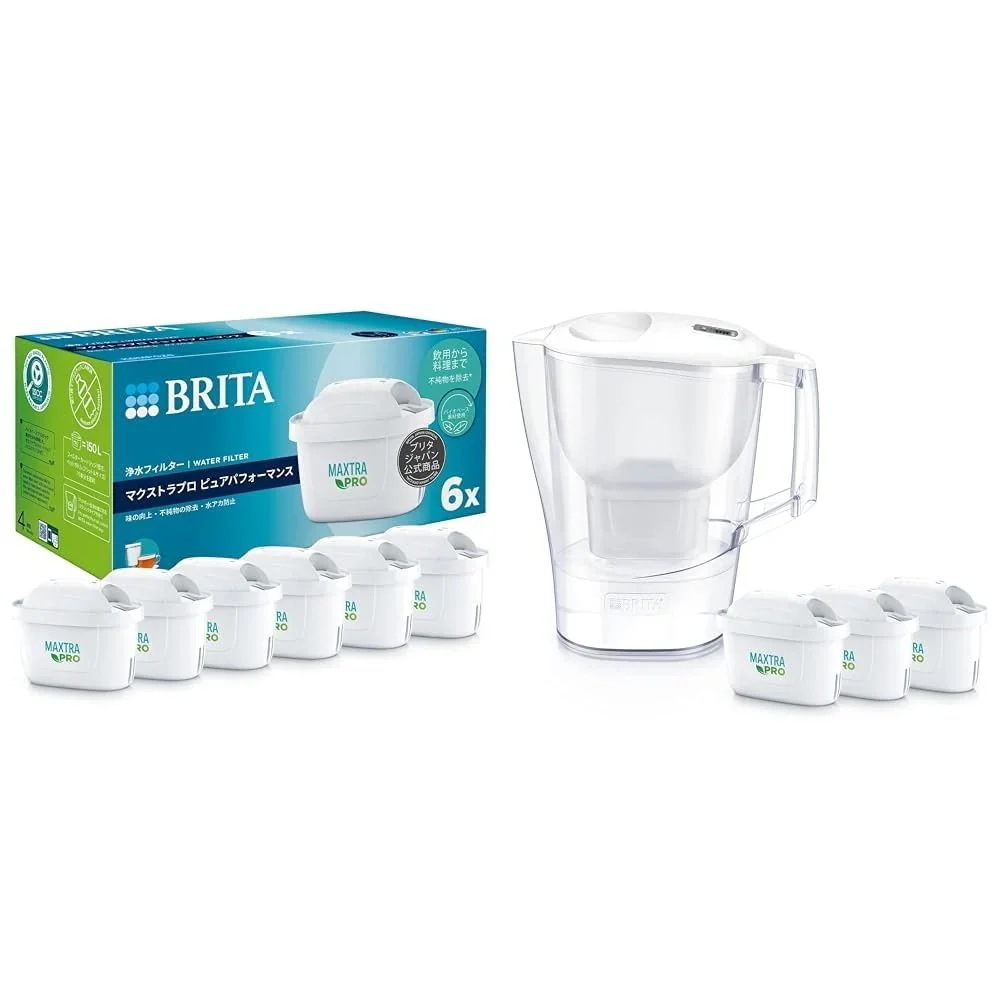 浄水器 交換用 マクストラ プロ カートリッジ ピュアパフォーマンス 6個入り 【日本正規品】 + ポット型 浄水器 アルーナXLろ過水容量:1.75L(全容量:3.5L