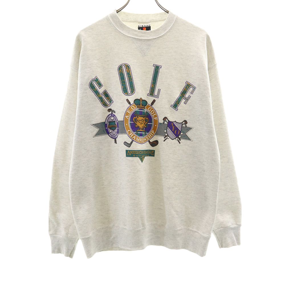 シグナルスポーツ 90s USA製 オールド プリント 長袖 トレーナー XL グレー系 SIGNAL SPORTS スウェット 裏起毛 メンズ 4,959円