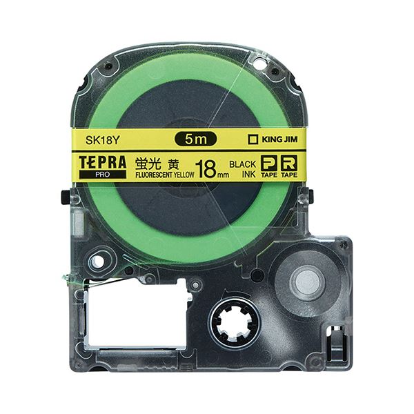 (まとめ) キングジム テプラ PRO テープカートリッジ 18mm 蛍光イエロー／黒文字 SK18Y 1個 (×10セット)