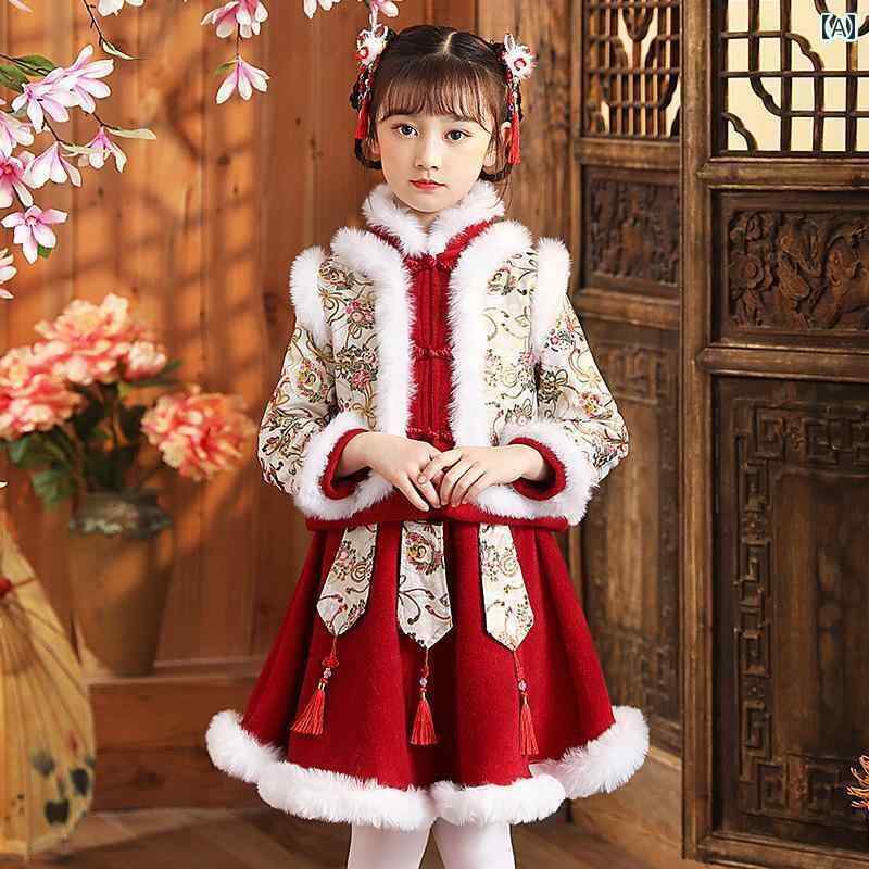 子供服ドレス 女の子 パーティードレス 衣装 結婚式 発表会 チャイナ風 秋冬 女の子 キッズ 子供服