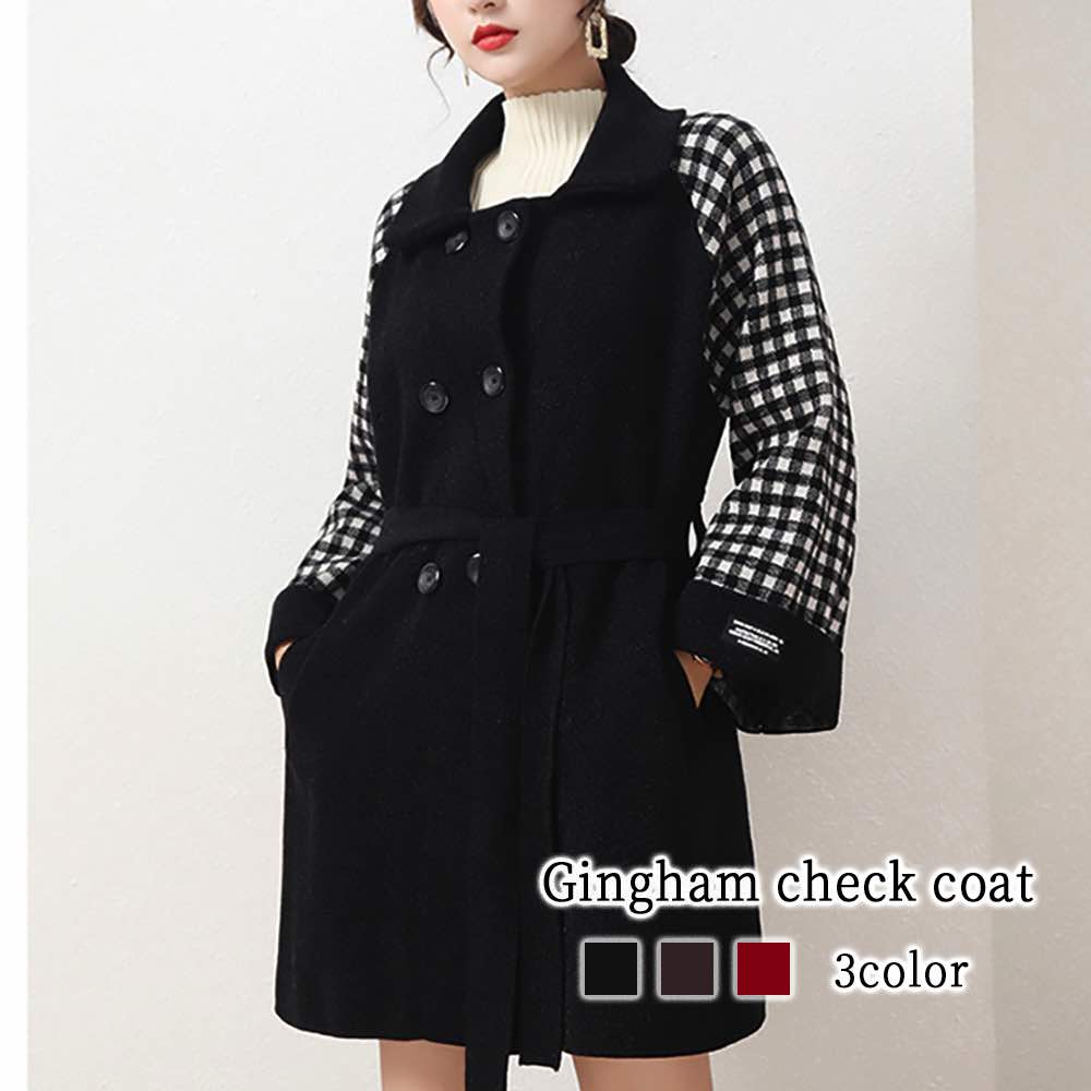 チェスターコート レディース ギンガムチェックコート 英国 40代 アウター 服 ダブル ショート丈 ブランド 冬 軽い 大きいサイズ ショート チェック ロングコート ロング 秋 コート キャメル