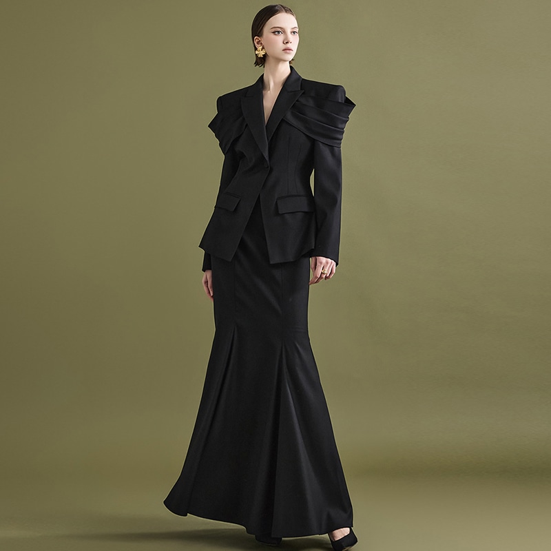 MBDTP021 サテン ピンタック ワンボタンジャケット ツーピース セット