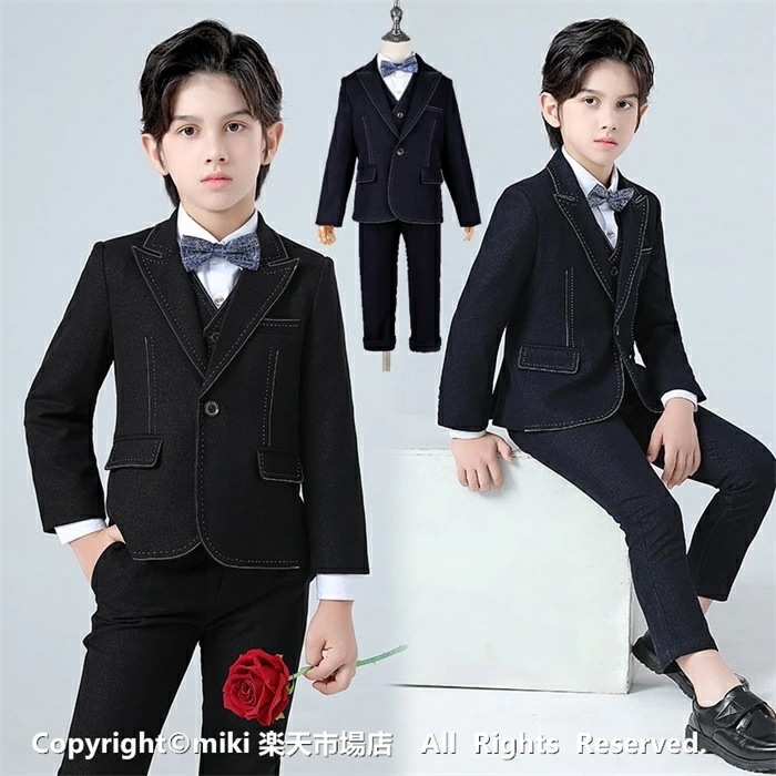 【5点セット：ジャケット×ベスト×ズボン×シャツ×蝶ネクタイ】 5点セット フォーマルスーツ 男の子 キッズ 子供 ベスト タキシード ジュニア 入学式 入園式 卒業式 七五三 結婚式 発表会 誕生日