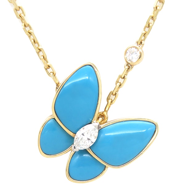 ヴァンクリーフアーペル Van Cleef & Arpels ネックレス ドゥ パピヨン ペンダント K18YG ターコイズ ダイヤモンド K18WG ブルーXイエローゴールド 青 18K 750