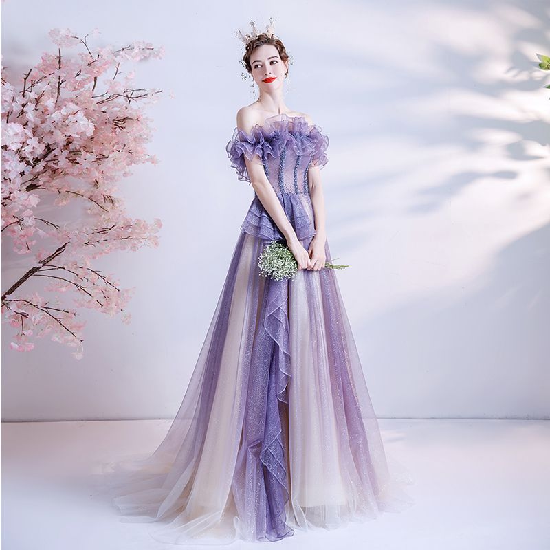 韓国ファッションワンピース レディース グラデーションのドレス カラードレス ロング 演奏会 二次会 結婚式 パーティードレス 花嫁 ウェディングドレス カラードレ 20代