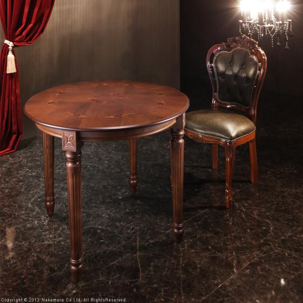 ダイニングテーブル 円形 丸型 ラウンド 幅90cm おしゃれ ヨーロピアン 木製 高級家具 象嵌 装飾 模様 イタリア製 輸入品 インポート