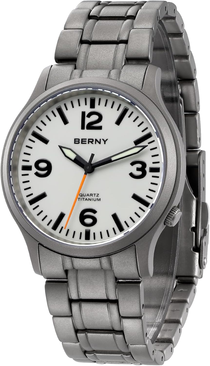 BERNYチタンウォッチメンズ メンズ腕時計 男性用腕時計 日本スイープセコンドクォーツムーブメントVH31 5ATM防水アナログクォーツ腕時計 スーパールミナスサファイアガラス