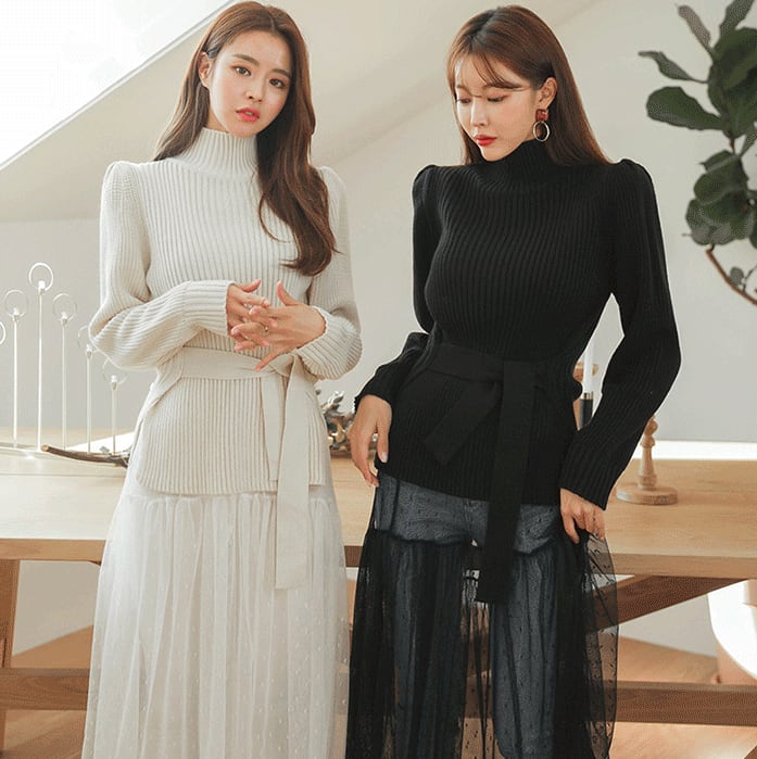 ウエストマークハイネックニット トップス セーター 袖あり l ハイネック ウエストマーク 大人可愛い シンプル カジュアル おしゃれ お洒落 大人可愛い 大人女子 無地 秋 冬 10代 20代