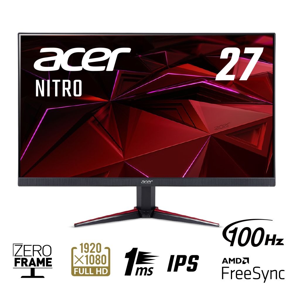 Acerエイサー ゲーミング液晶ディスプレイ(27型/IPS/FullHD 1920×1080/100Hz/1ms/HDMI1.4/D-Sub/VESA/3年保証)(ブラック) VG270EBMI