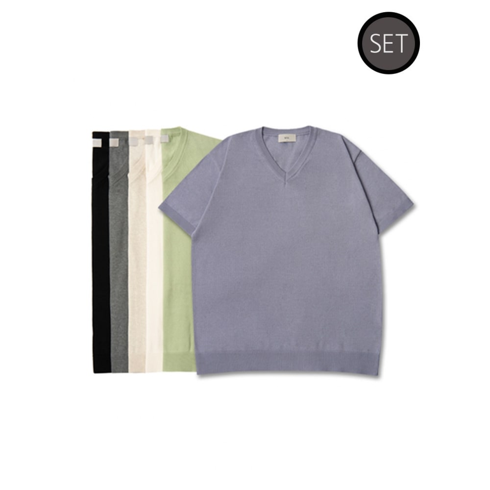 U&lcウォッシャブルVネック半袖ニット(6color)