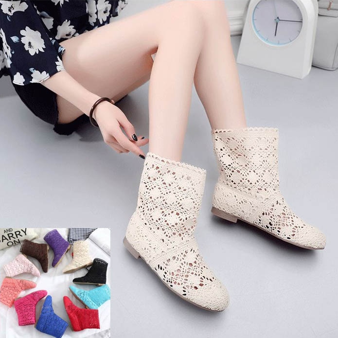 サマーブーツ 夏ブーツ 即納 レース ショートブーツ シースルー ローヒール BW132773-A