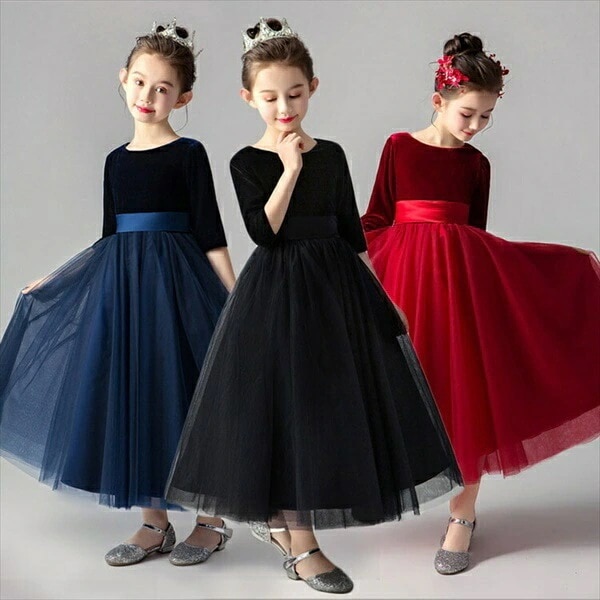 ドレス 子供 ピアノ 発表会 ピアノ発表会 中学生 ワンピース 女の子 ロングドレス 結婚式 ジュニア ピアノ発表会ドレス 袖付き 黒 パーティードレス イブニングドレス ロング キッズ ロ
