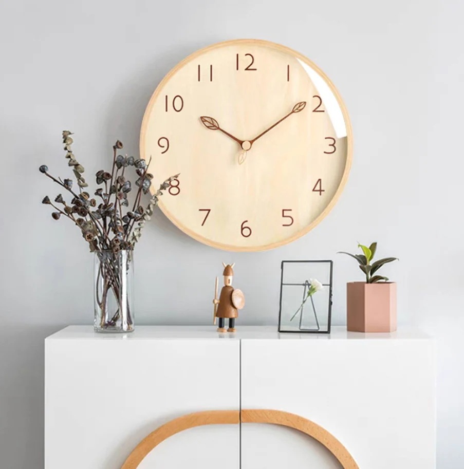 時計 天然木製 葉 12インチ 14インチ 壁掛け 北欧 おしゃれ オシャレ 壁掛け時計 壁掛け 見やすい シンプル インテリア 乾電池 掛時計 時計 おしゃれ 北欧 木製