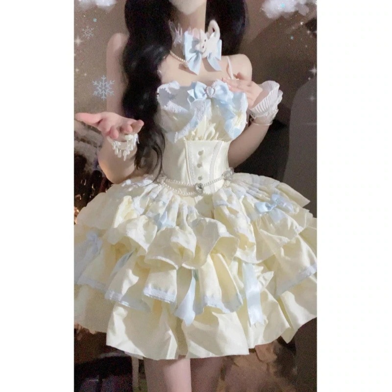 美しいロリータふわふわケーキプリンセスドレス誕生日プレゼントドレスロリータかわいい女性用ドレスワンピースドレスその他 ワンピースドレス
