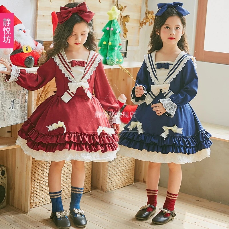 女の子秋服スペイン子供服宮殿風長袖プリンセスドレスベビー女の子レッドドレスロリータ