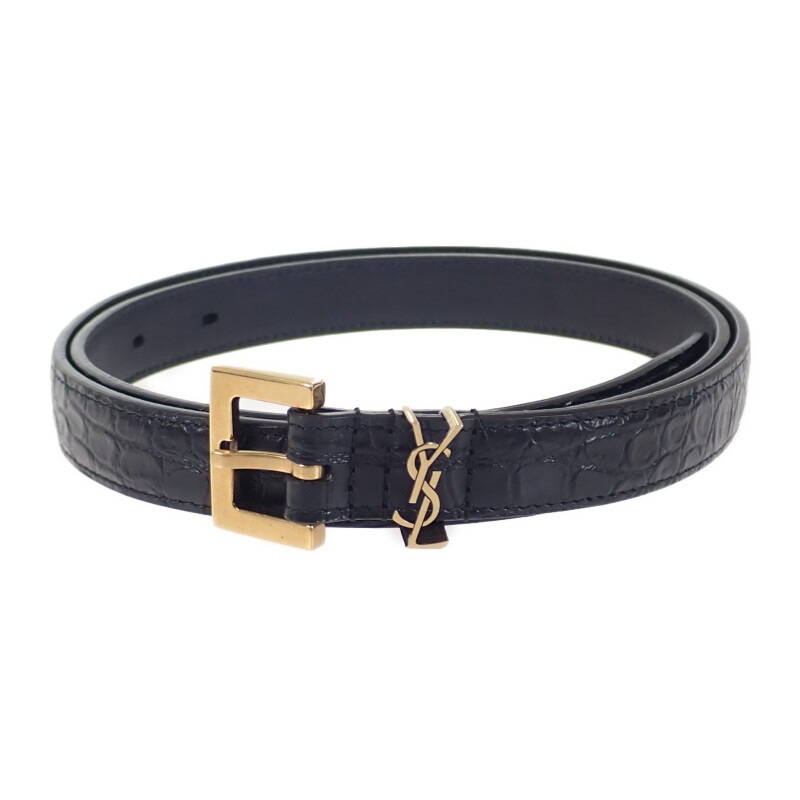 【Aランク】 モノグラム ナローベルト スクエアバックル 612616・05・0422 ベルト カーフ ブラック ゴールド金具 90 メンズ【ISEYA】