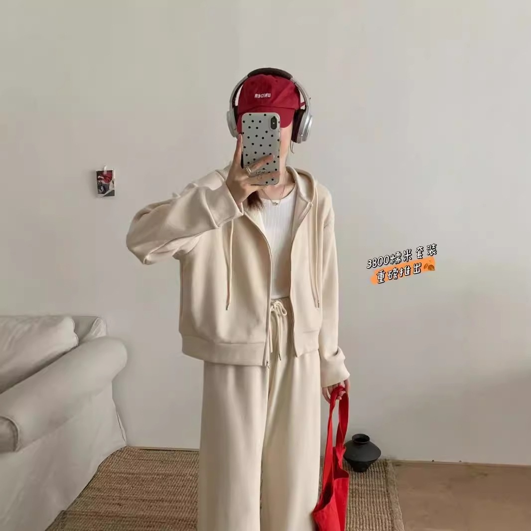 秋のレイジースタイルカジュアルフード付きスウェットシャツ巾着ワイドレッグパンツスーツ大きいサイズカジュアルスーツ