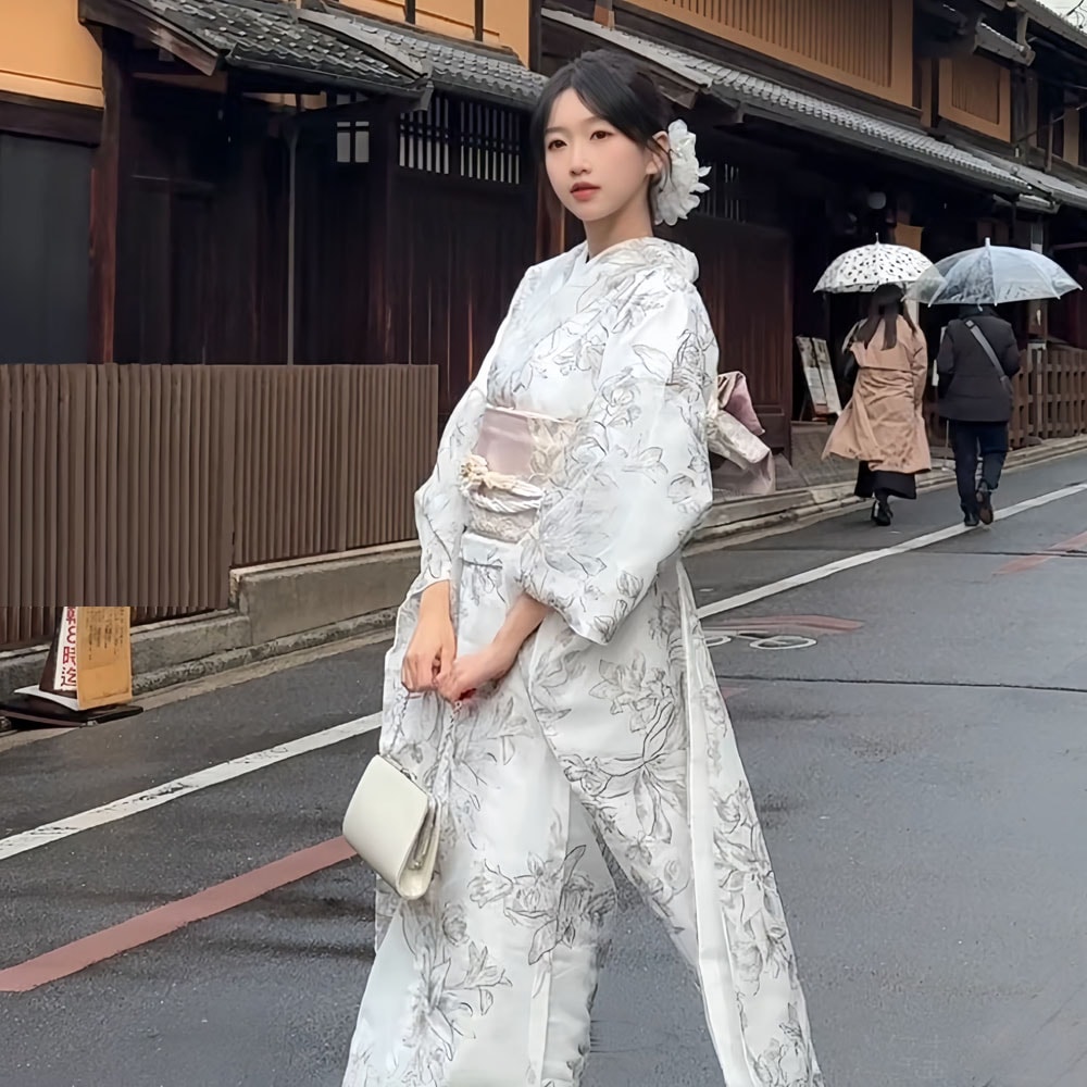 【本日限定2025new】 浴衣 レディース 灰色のユリ 浴衣 振袖 女性和服 女性浴衣 腰帯 ゆかた