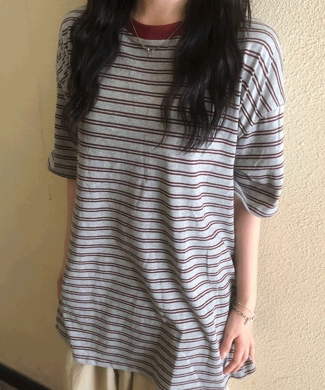 [ベーシックෆ] カニル オーバーフィット ストライプ 半袖 Tシャツ (4color)