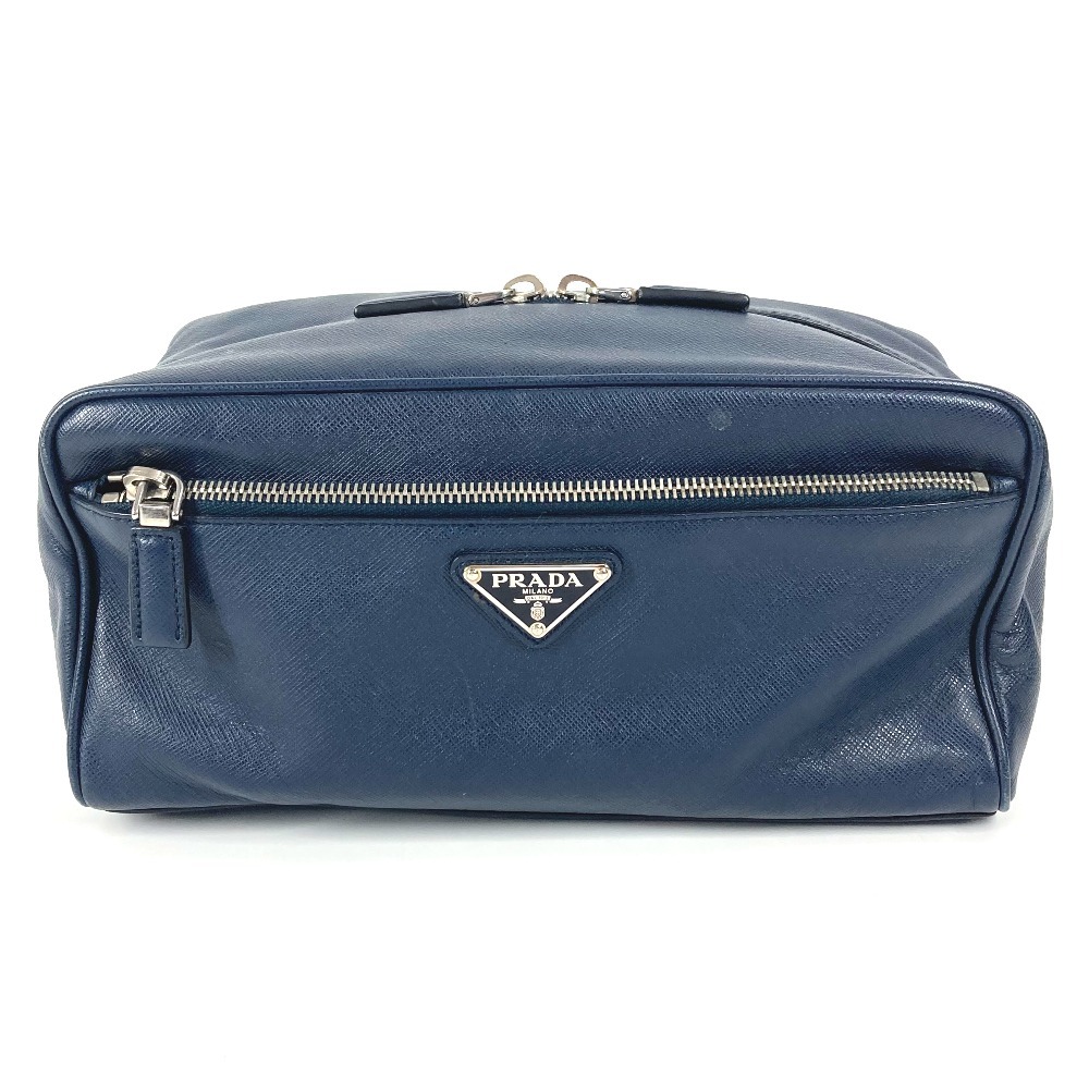 クラッチバッグ トライアングルロゴ 三角ロゴ プレート カバン セカンドバッグ サフィアーノレザ－ ネイビー 30,030円