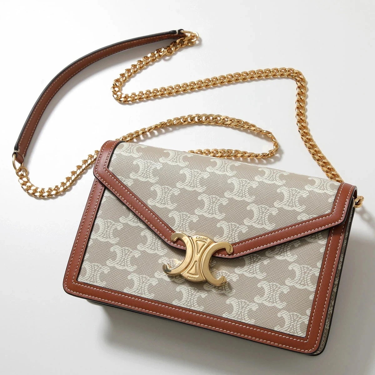 CELINE セリーヌ ショルダーバッグ Margo マーゴ 10L462FI6.02GR レディース チェーンウォレット トリオンフキャンバス クラッチ ポシェット 鞄