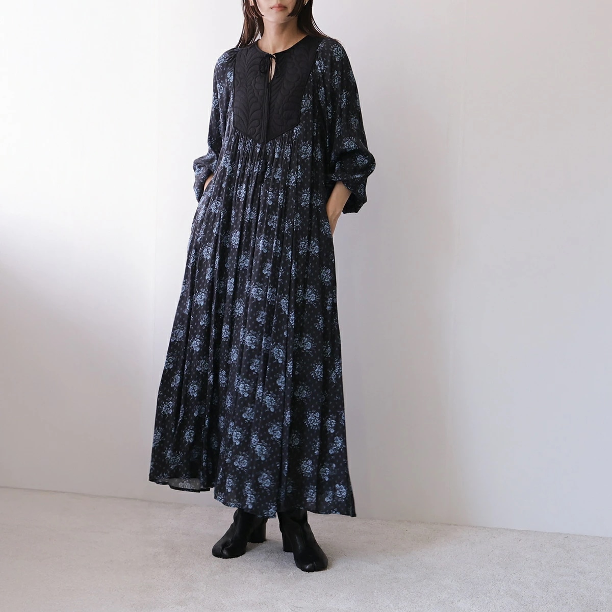 ne Quittez pas ヌキテパ ワンピース Shantoon Jacguard Poppy Print Yoke Dress 010452WL1 レディース 花柄 ロング丈 ドレス 長袖 BL