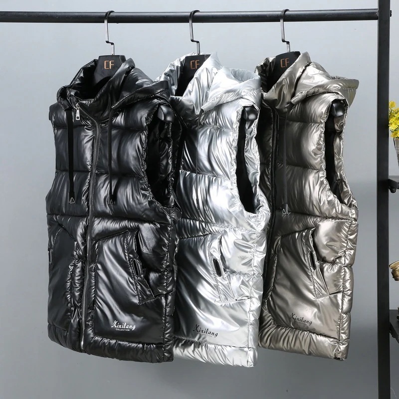 ダウンベストメンズ中綿ショート丈フード付きダウンジャケット中綿ジャケット大きい厚中綿入りシンプルアウターファスナートップス