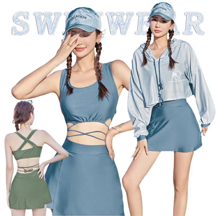 韓国 水着 ラッシュガード 水着 レディース 体型カバー 中高生 学生 保守 水着 スカート 水着 レディース タンキニ 20代 10代 30代 セパレート 3点セット 水着 露出控えめ uvカット