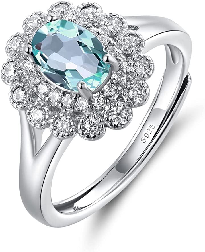 調節可能 925純銀製 リング( 3月 誕生石 アクアマリン)