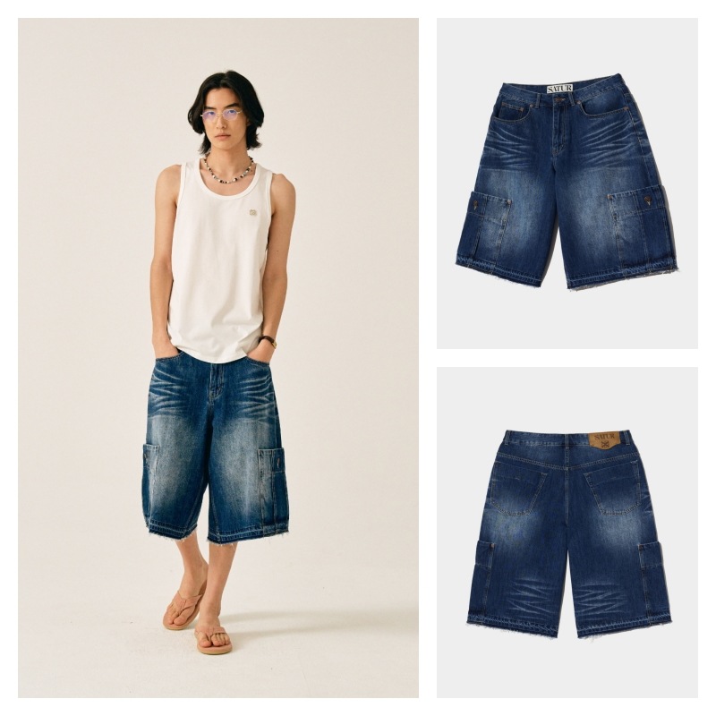 【SATUR】 GABON DENIM BERMUDA CARGO PANTS : MEDIUM BLUE