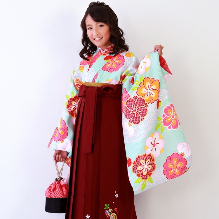 レンタル７泊８日 卒業式 袴 レンタル 小学生 女の子 レトロ ブリリアントピース ジュニア卒業式袴レンタルセットオリジナル ひな祭り 着物 衣装 花 レトロ モダン 水色 青