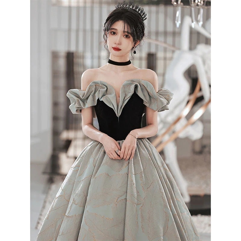 2024年ワンショルダードレスレディースロングエレガント気質宴会レッドカーペット大人ドレス 母の日