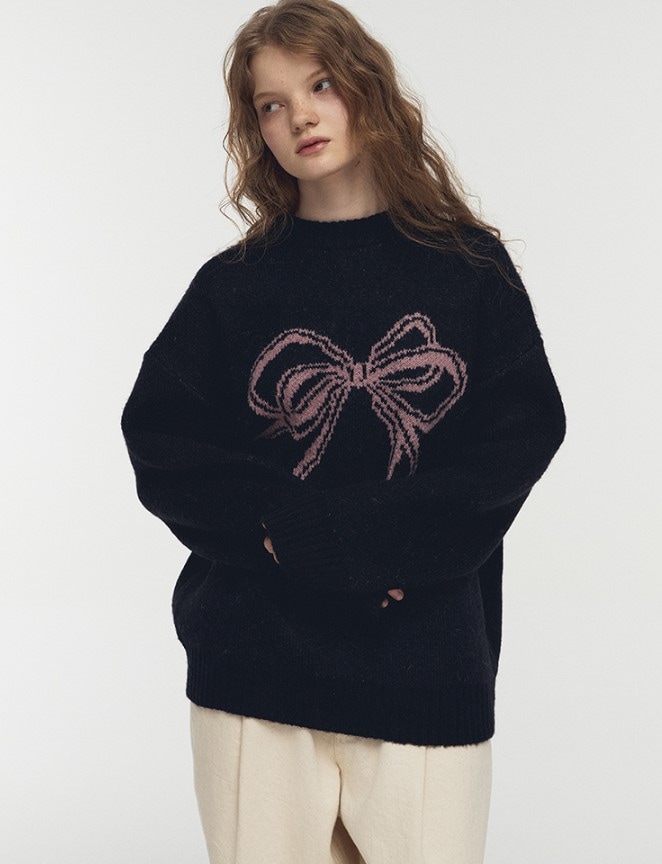 リボン ブラッシュ オーバーフィット ニット Black　UNISEX