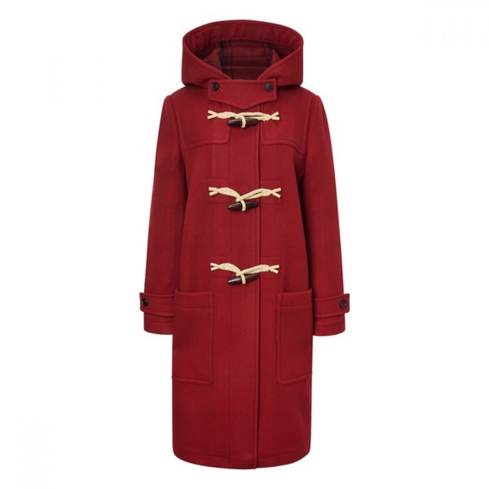 (ヘッジスレディース) 24FW ダッフルフード付きロングコートレッド HSCO4D105R2