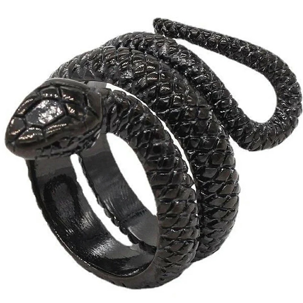 ブラックビッグパイソンスネイクステンレスリング（RTK005）指輪 フリーサイズ 13-32号 調整可能 へび蛇 黒色 人気 干支 プレゼント 男性 女性 親人差し中薬小指 r0806xxxxxxxx