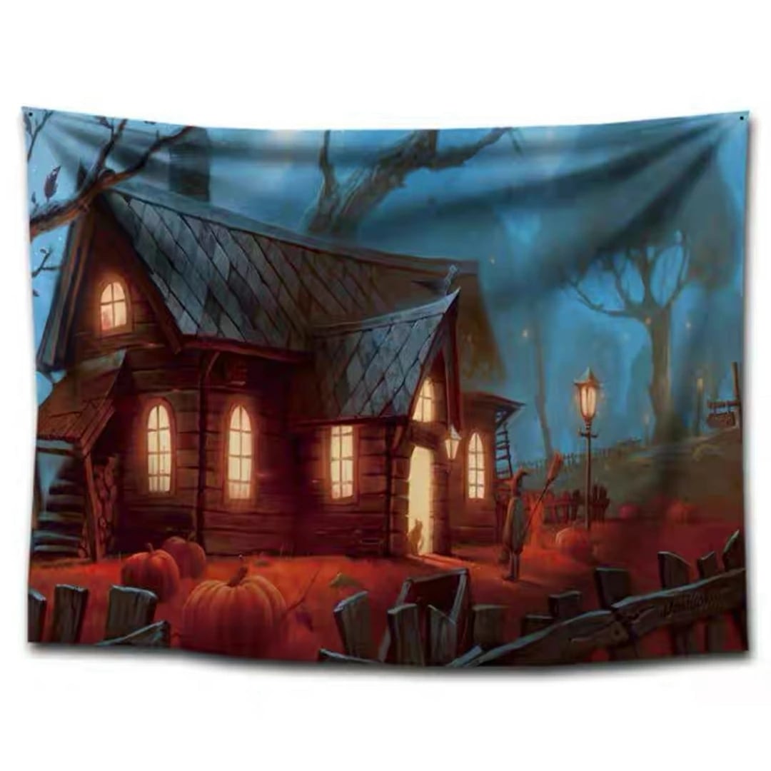 A060291タペストリー ハロウィン カボチャ月夜コウモリ 壁掛け飾り 装飾用品窓カーテン