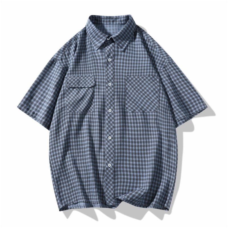 2025年夏シャツ 通気性のある格子柄 短袖で夏の日差しを遮る
