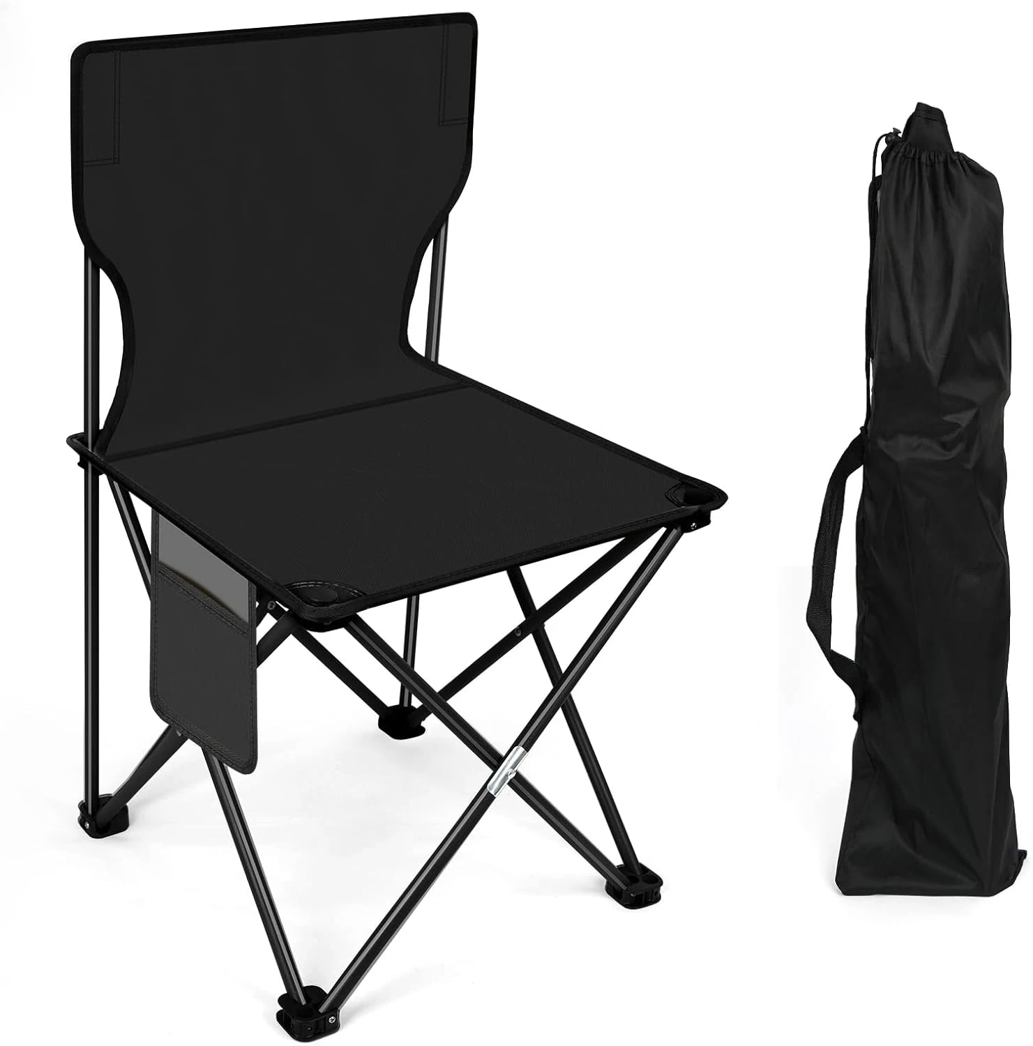 折りたたみ椅子 背もたれ付き 軽量コンパクト 耐荷重150kg 高さ38cm 収納袋付き