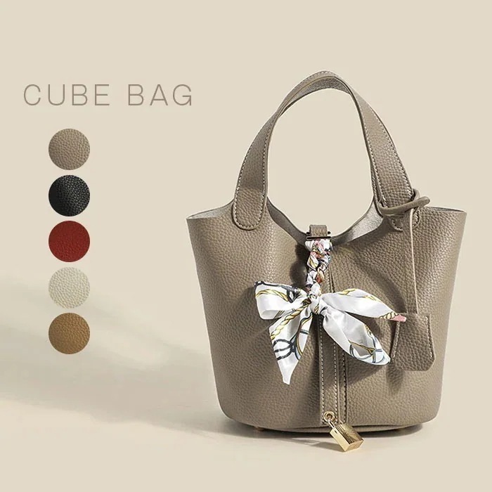 ハンドバッグ 小さめ レディース 2way バッグ レディース ショルダーバッグ 斜め掛け 軽量 キューブバッグ ショルダーバッグ ミニバッグ スカーフ付き バッグ ミニバッグ 底鋲つき やわらか30