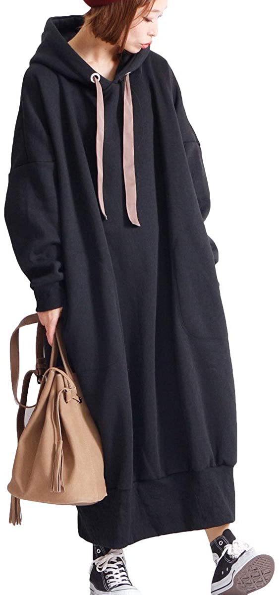 大きいサイズ レディース ワンピース パーカー マキシ 裏起毛 フーディー フード コクーン ロング