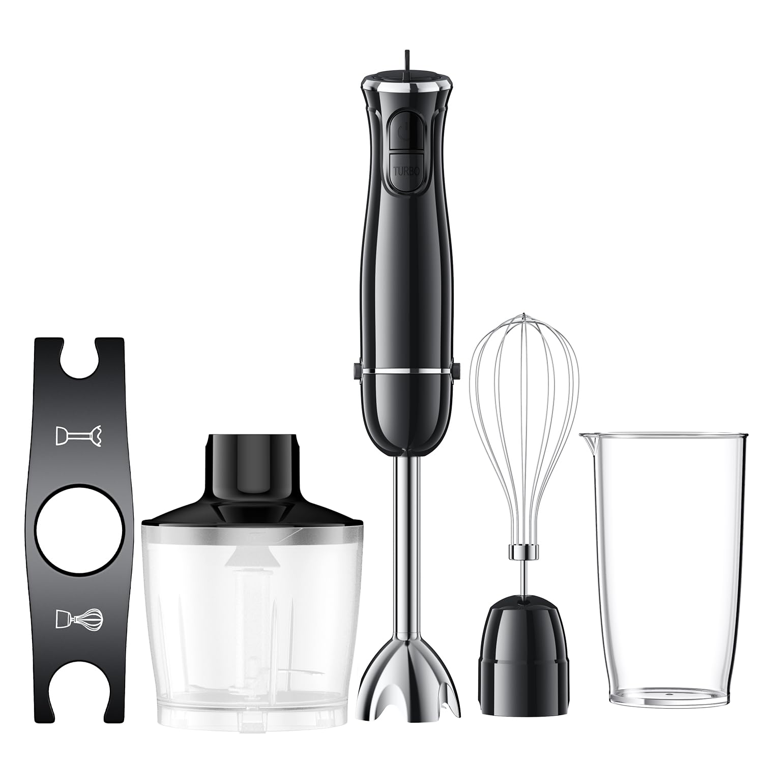 Turelar ハンドブレンダー マルチスティックブレンダー 離乳食 氷も砕ける フードプロセッサー 泡立て器 電動 スリム コンパクト フードミキサー ハンディミキサー アタッチメント 5役 ブラッ