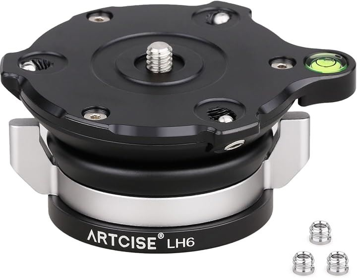 レベリングベース雲台 水平三脚ヘッド低重心 ボールヘッドアルミニウム合金製 バブル水準器付き DSLR/一眼レフ/カメラ用 最大耐荷重10KG