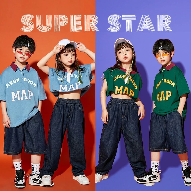 ヒップホップ　ダンス衣装 セットアップ キッズ　ダンス衣装 チア 女の子 ヒップホップ 衣装 ジーンズ キッズ　ダンス 衣装 ヒップホップ キッズ　チアガール ダンス衣装 ヒップホップ ファッション