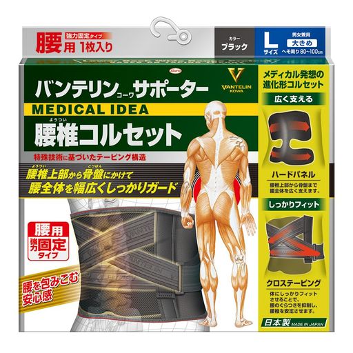 バンテリンサポーター 腰椎コルセット 大きめ/Lサイズ(へそ周り 8-1cm) ブラック 腰のぐらつき抑制 4,666円