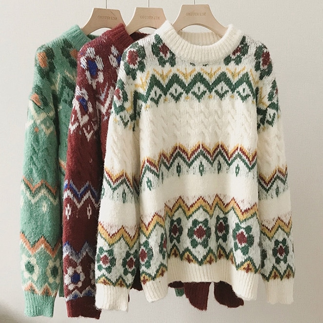 レディース トップス ニット セーター プルオーバー 長袖 ラウンドネック ストレート フェミニン リブ ケーブルニット リブニット 伸縮性 厚手 カジュアル おしゃれ レトロ こなれ感 ラフ ルーズ