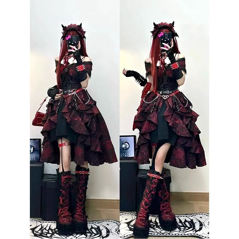 暗黒純欲風プリントデザイン感気質ワンピース甘辛修身蓬蓬蓬スカートlolitaスカートロリータ潮 8,957円