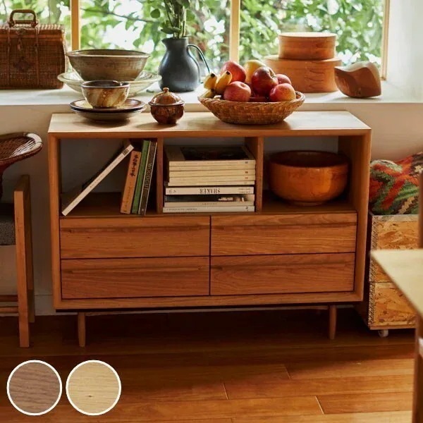 チェスト 2段 オープン棚 北欧風 天然木 TIMO 幅100cm
