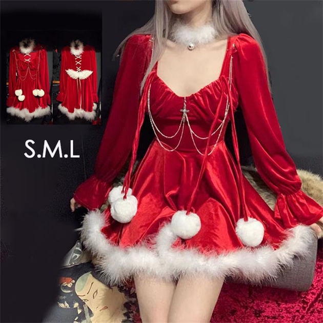 クリスマス ワンピース S M L 長袖 天使の羽付き かわいい セクシー 仮装舞踏会 レディース レッド ワンピース S M L be260c0c0t2 10,353円
