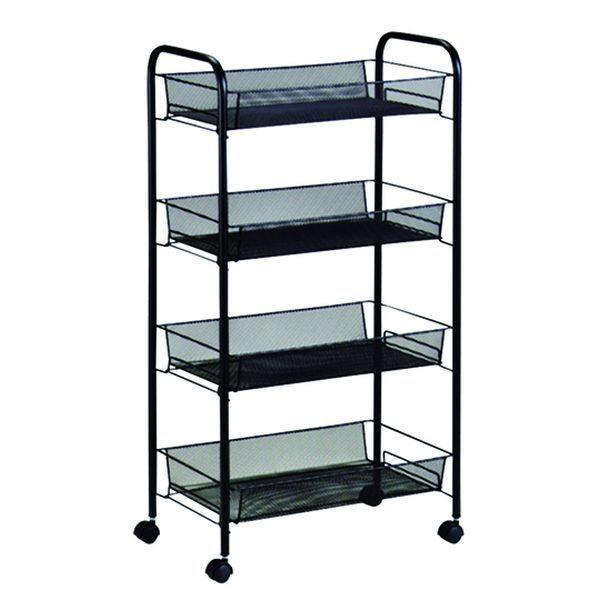 ワゴンラック 収納棚 4段 キャスター付き スチール製 メッシュかご 収納ラック ブラック