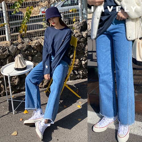 [IMVELY イムブリー公式] エッジラインデニムパンツ　韓国ファッション　デニム